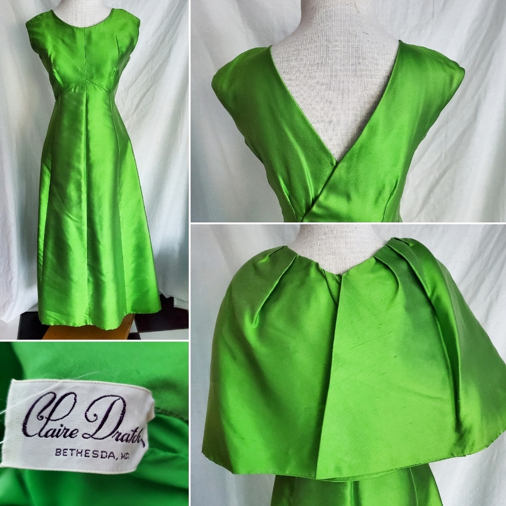 Claire Dratch vintage green silk dress with cape